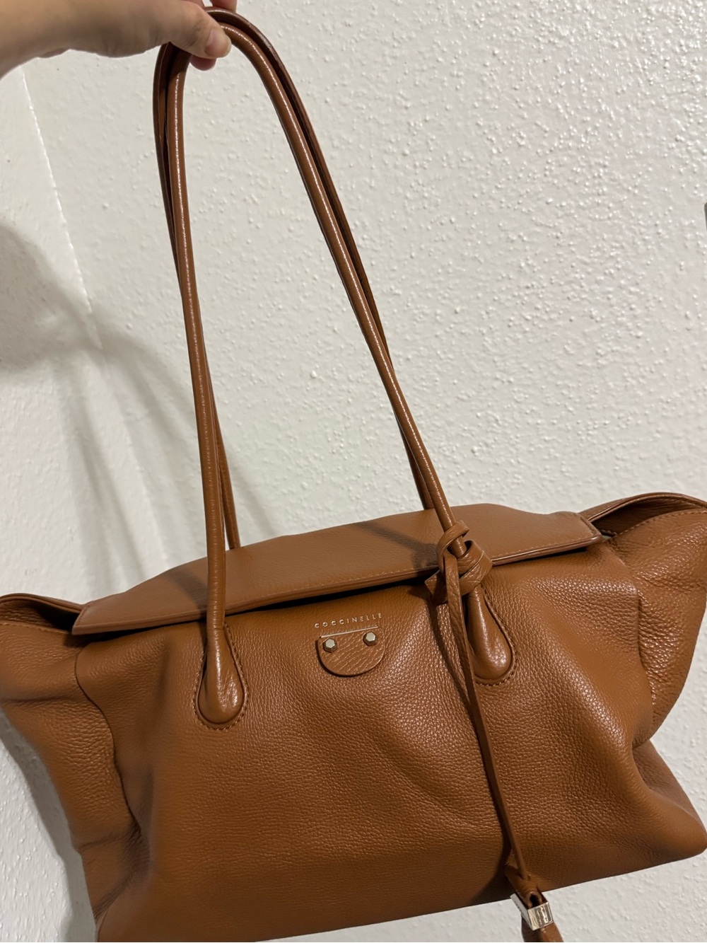 Coccinelle Cognac Leather Tote Bag with Knot Detail